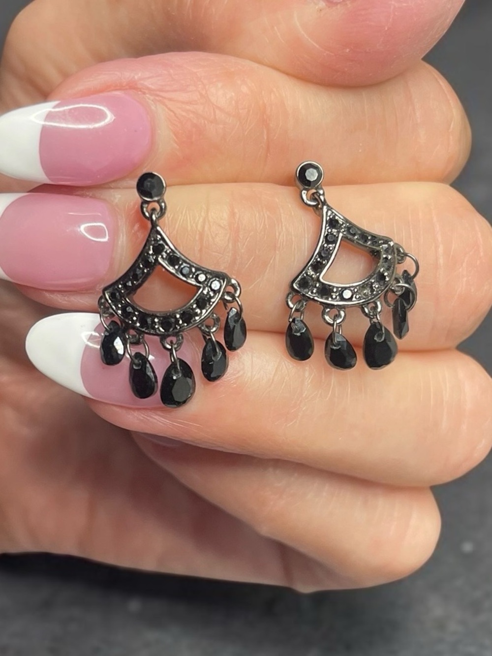 Monet Gunmetal Black Crystal Chandelier Fan Earrings